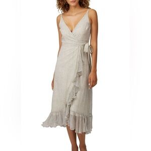 ALLSAINTS Dayla Speckle Dress Oyster Wraparound Ruffle Trim Size 8